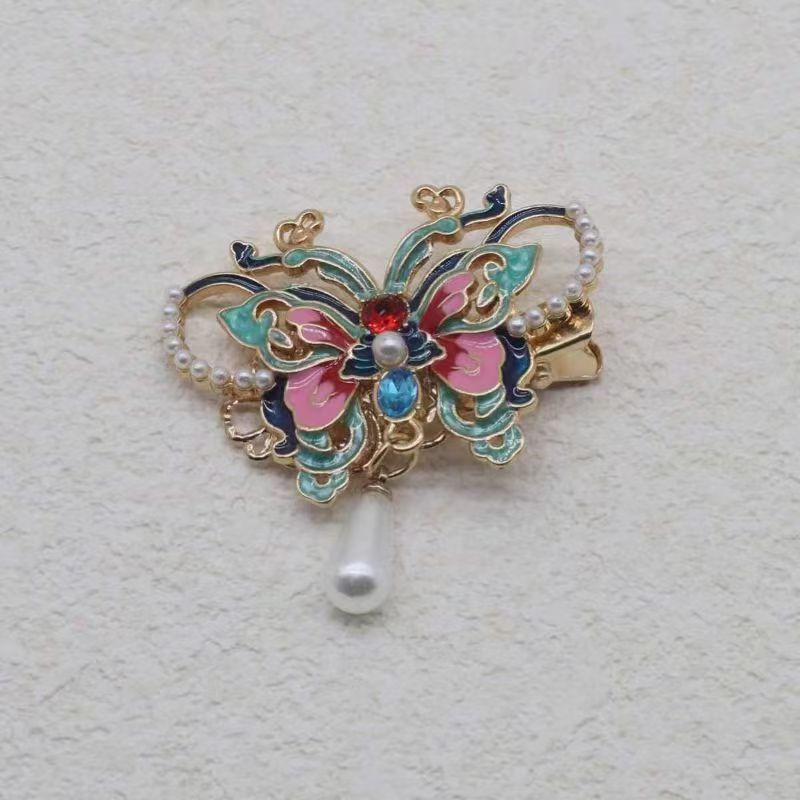 Hanbok Hair Pin - New Chinese-Style Antique Burnt Blue Butterfly