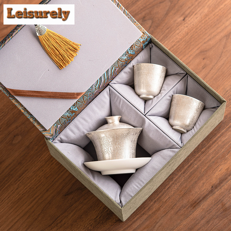 Luxury 999 Gilded Silver Green - Korean Tea Set review and price